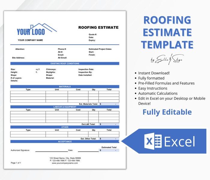 Printable Roof Estimate Template